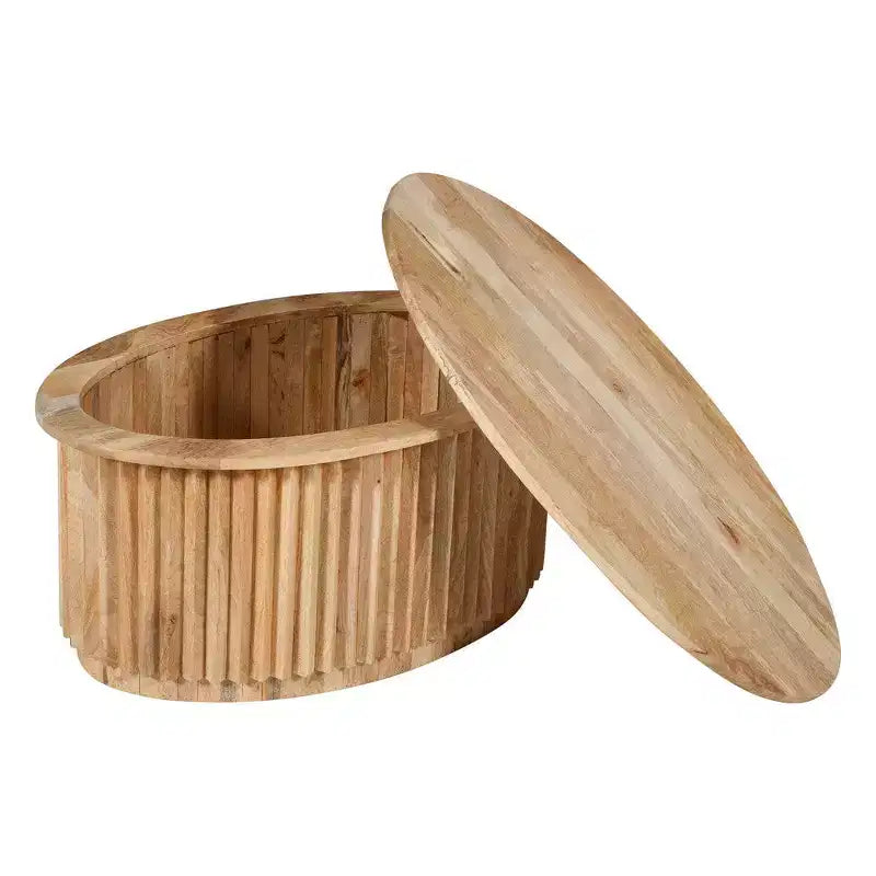 Set di tavolini da caffè intagliati in legno da 30" rotondi in 2 pezzi – Bianco antico