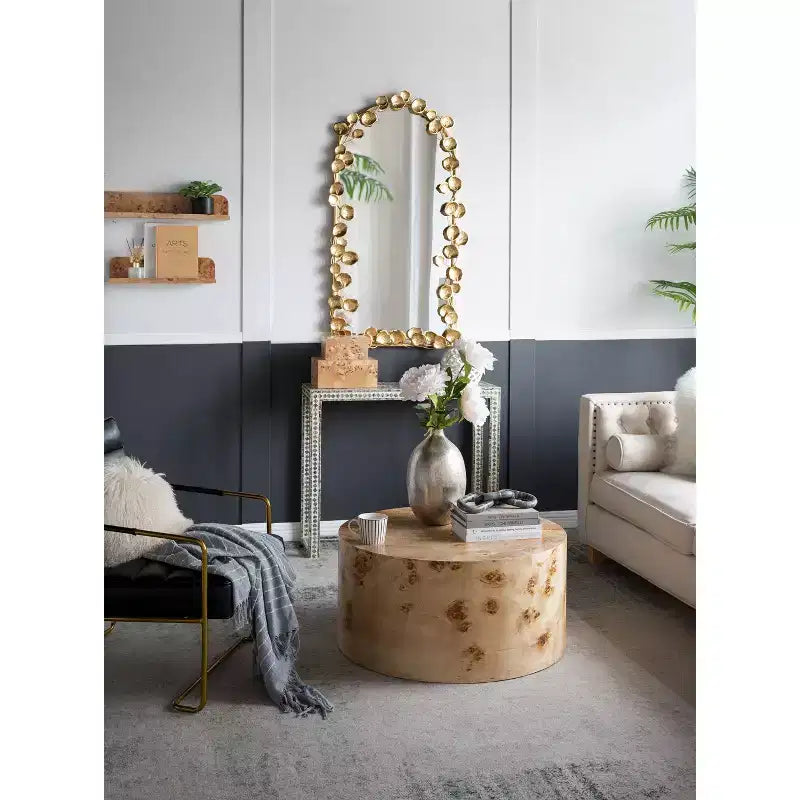 Specchio a figura intera ad arco 51.5"x29" con dettagli a foglia dorata – Oro