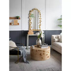Specchio a figura intera ad arco 51.5"x29" con dettagli a foglia dorata – Oro