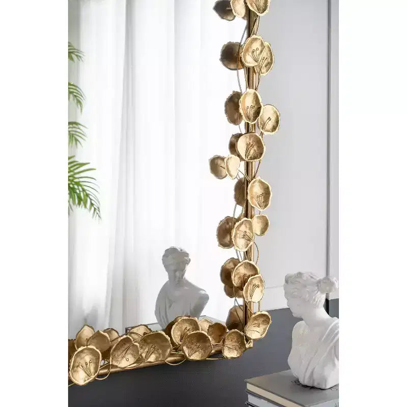 Specchio a figura intera ad arco 51.5"x29" con dettagli a foglia dorata – Oro