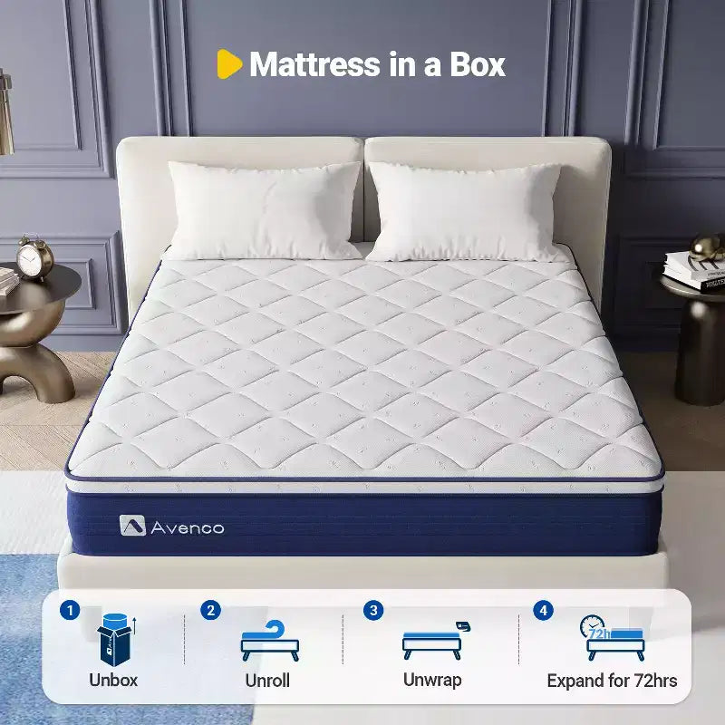 Materasso ibrido matrimoniale medio in memory foam e a molle insacchettate da 10" in scatola
