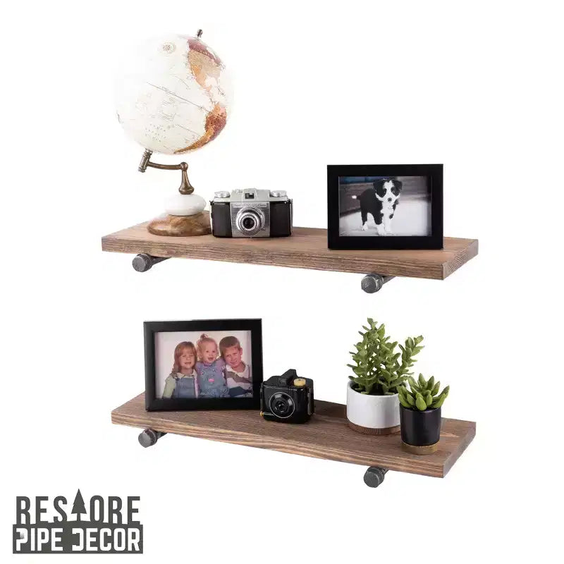 Mensole a muro industriali Sunset Brown da 24" con staffe dritte