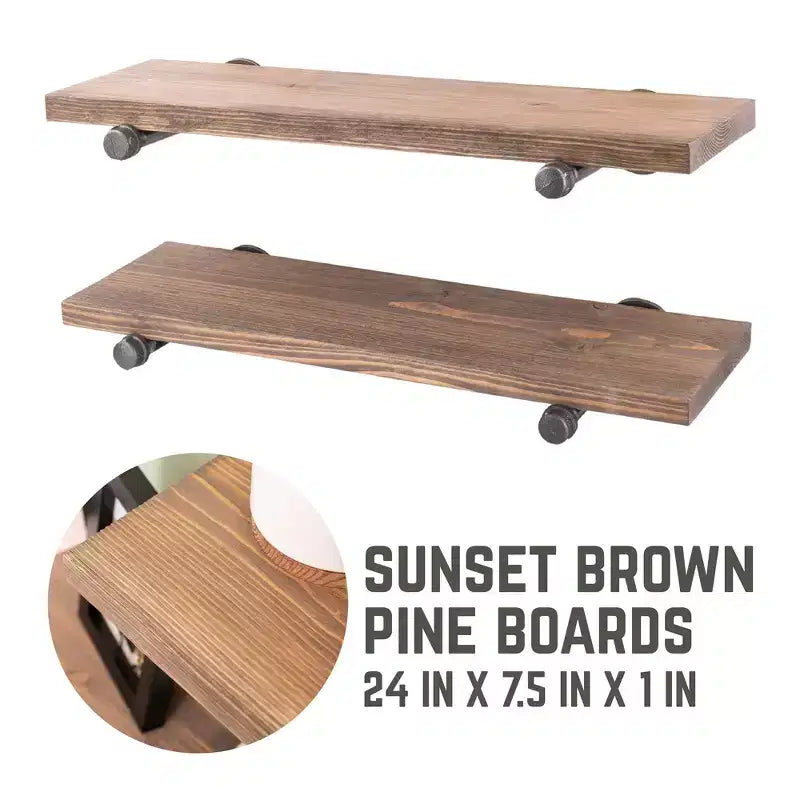 Mensole a muro industriali Sunset Brown da 24" con staffe dritte