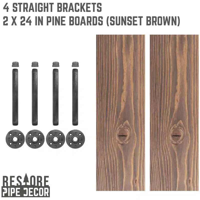 Mensole a muro industriali Sunset Brown da 24" con staffe dritte