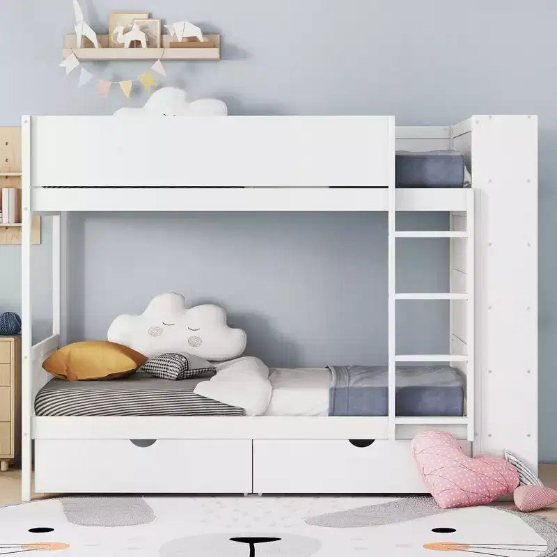Letto a castello, struttura letto a castello in legno con 2 cassetti e armadio multistrato per bambini, ragazzi e adulti
