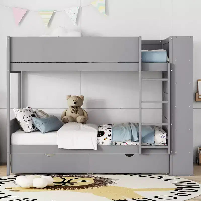 Letto a castello, struttura letto a castello in legno con 2 cassetti e armadio multistrato per bambini, ragazzi e adulti
