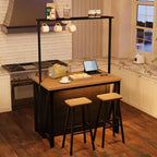 Isola da Cucina in Legno con Presa di Corrente e Luci a LED, Scaffale da Forno con Contenitori, Nero