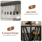 Isola da Cucina in Legno con Presa di Corrente e Luci a LED, Scaffale da Forno con Contenitori, Nero