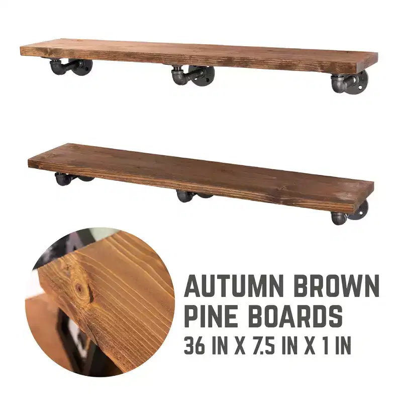 Mensole da parete Autumn Brown da 36" in tubo industriale con staffe a L
