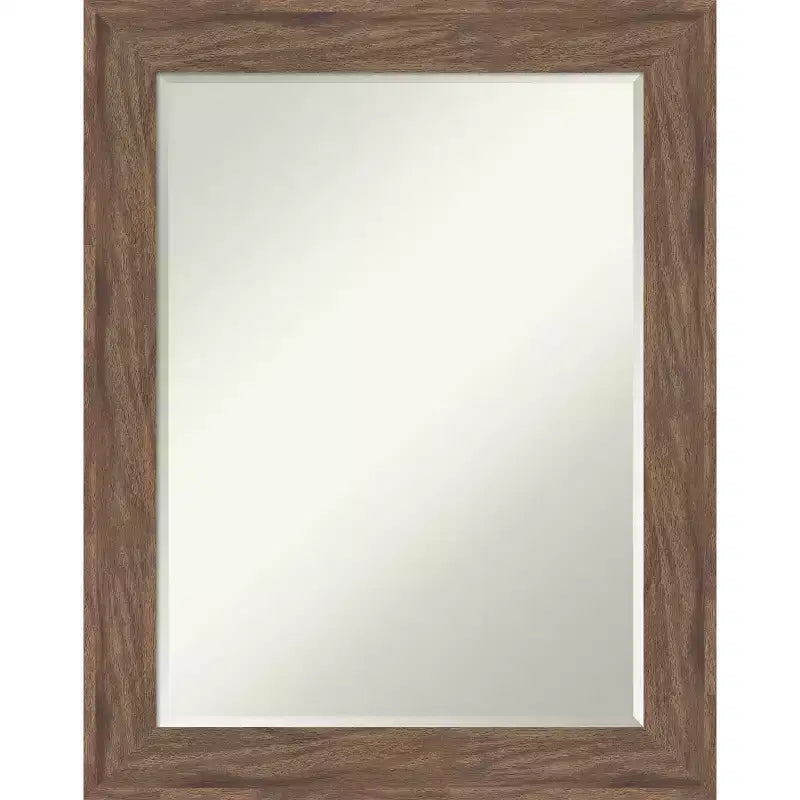 Amanti Art Pia Medium Brown Petite Bevel Bathroom Wall Mirror 28.75 x 22.75 in.