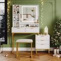 Vanity Desk with Mirror and Lights, Makeup Vanity Desk with Sliding Lighted Mirror, Dressing Table Set with 4 Drawers, Cushioned Stool