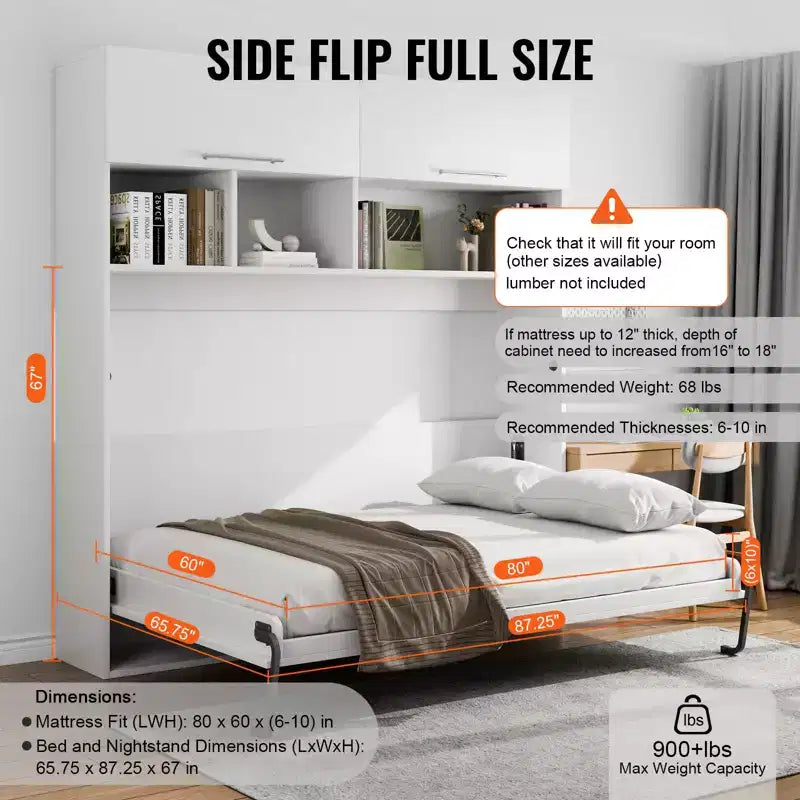 Kit letto a muro fai da te Queen Size – Ferramenta per letto a scomparsa con leva pneumatica, nero