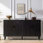 Credenza/Mobile Buffet Scanalato da 150 cm con 4 Ante, Nero Antico, Tavolo da Ingresso, Mobile Contenitore Decorativo, Credenza d'Accento per Soggiorno, Cucina Domestica