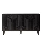 Credenza/Mobile Buffet Scanalato da 150 cm con 4 Ante, Nero Antico, Tavolo da Ingresso, Mobile Contenitore Decorativo, Credenza d'Accento per Soggiorno, Cucina Domestica