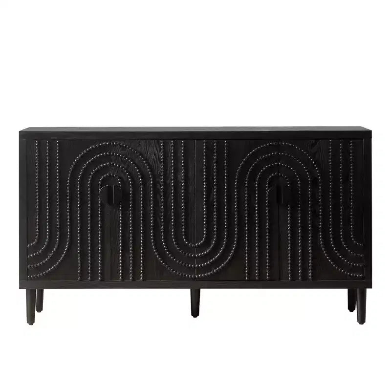 Credenza/Mobile Buffet Scanalato da 150 cm con 4 Ante, Nero Antico, Tavolo da Ingresso, Mobile Contenitore Decorativo, Credenza d'Accento per Soggiorno, Cucina Domestica