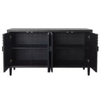 Credenza/Mobile Buffet Scanalato da 150 cm con 4 Ante, Nero Antico, Tavolo da Ingresso, Mobile Contenitore Decorativo, Credenza d'Accento per Soggiorno, Cucina Domestica