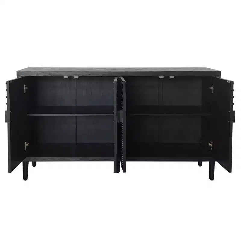 Credenza/Mobile Buffet Scanalato da 150 cm con 4 Ante, Nero Antico, Tavolo da Ingresso, Mobile Contenitore Decorativo, Credenza d'Accento per Soggiorno, Cucina Domestica