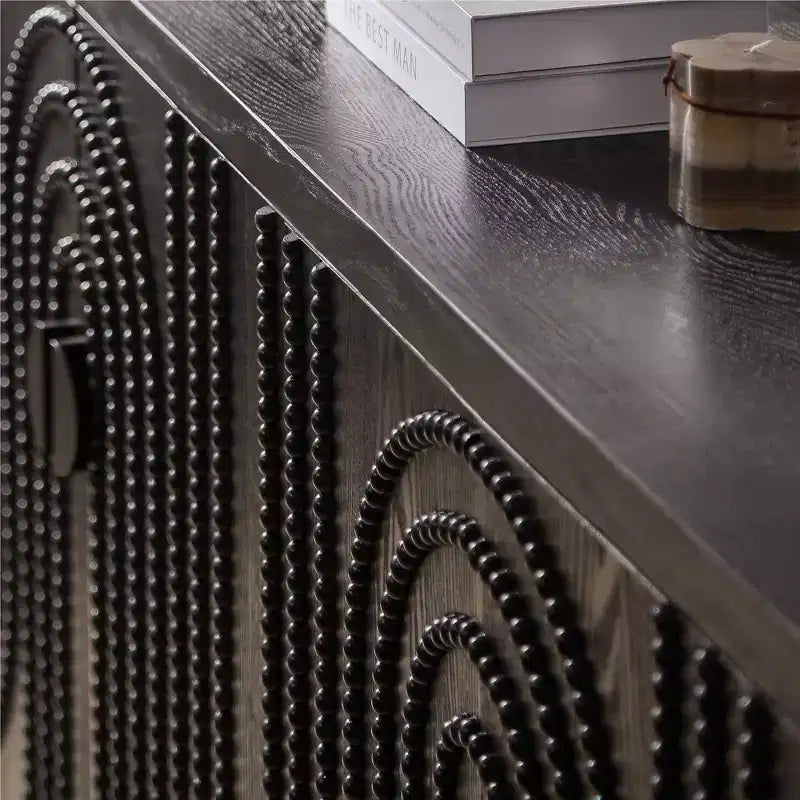 Credenza/Mobile Buffet Scanalato da 150 cm con 4 Ante, Nero Antico, Tavolo da Ingresso, Mobile Contenitore Decorativo, Credenza d'Accento per Soggiorno, Cucina Domestica