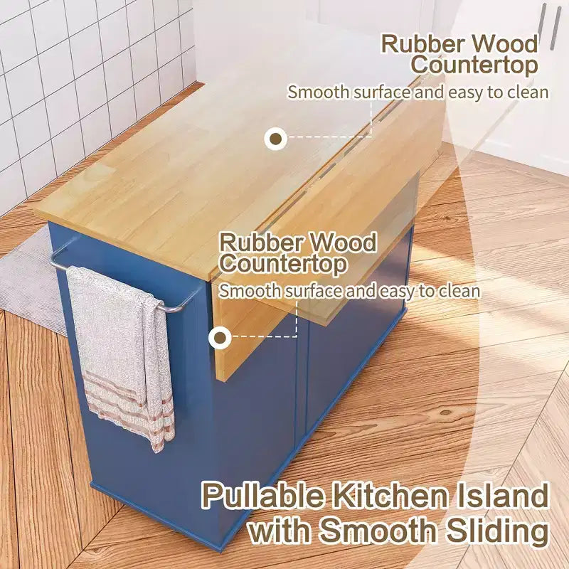 Carrello da Cucina su Ruote da 101 cm con 3 Cassetti, 2 Ante e Portasciugamani
