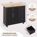 Carrello da Cucina su Ruote da 101 cm con 3 Cassetti, 2 Ante e Portasciugamani