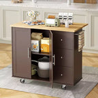 Carrello da Cucina su Ruote da 101 cm con 3 Cassetti, 2 Ante e Portasciugamani