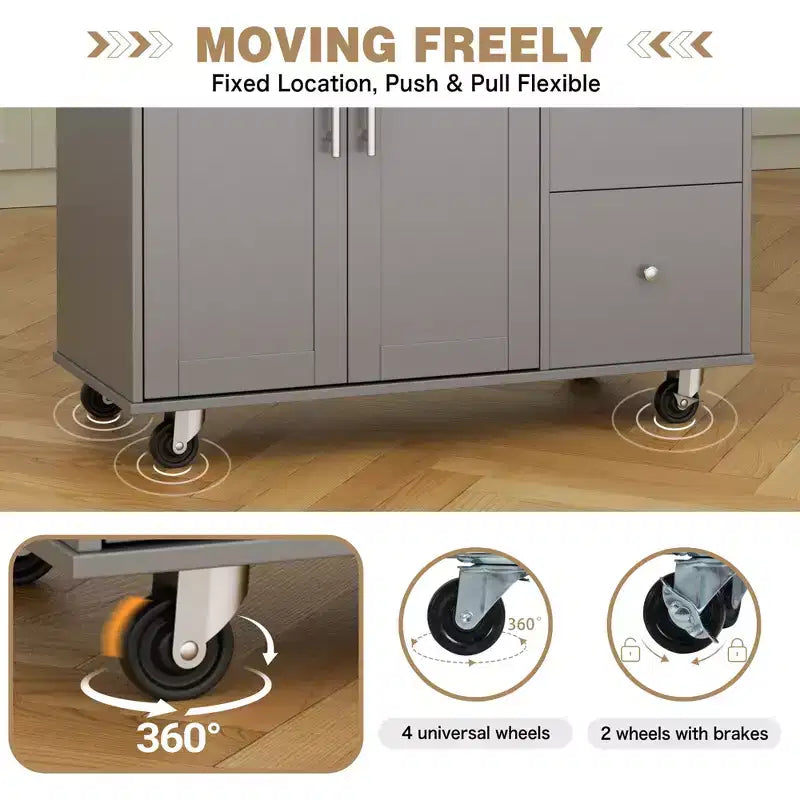 Carrello da Cucina su Ruote da 101 cm con 3 Cassetti, 2 Ante e Portasciugamani