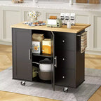 Carrello da Cucina su Ruote da 101 cm con 3 Cassetti, 2 Ante e Portasciugamani