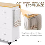 Carrello da Cucina su Ruote da 101 cm con 3 Cassetti, 2 Ante e Portasciugamani