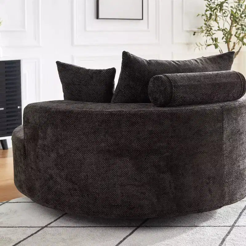 Poltrona girevole singola in ciniglia nera da 55 pollici con schiuma per soggiorno, camera da letto, salotto e sala proiezioni