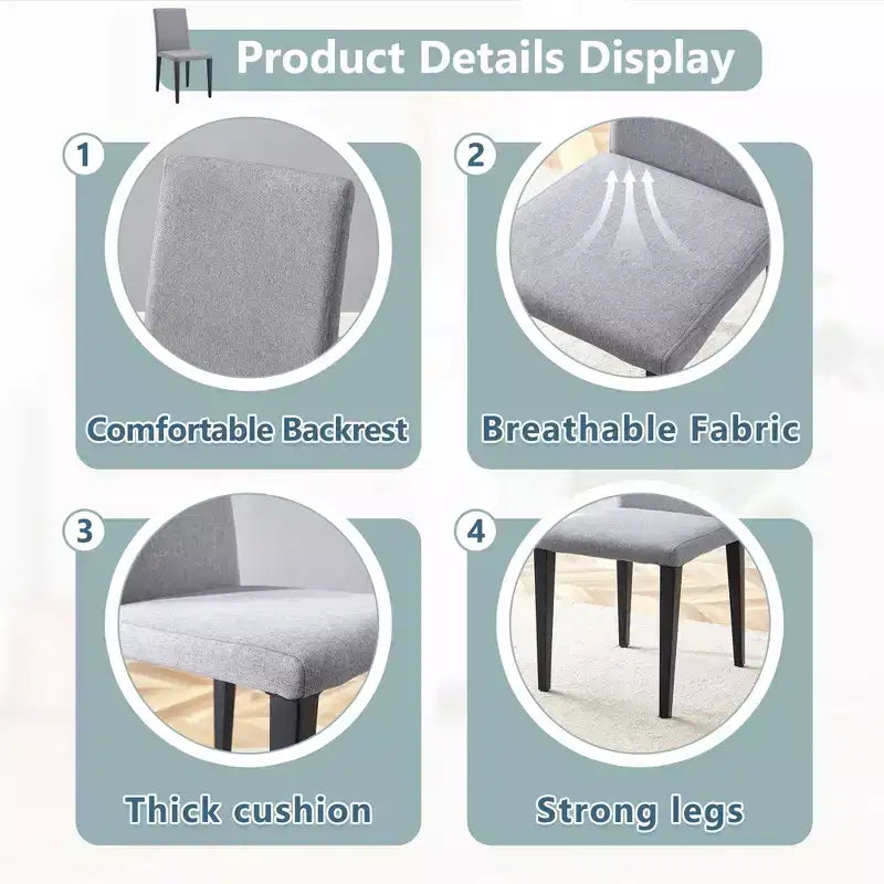Set di 4 sedie da pranzo moderne minimaliste imbottite con gambe in metallo – Grigio
