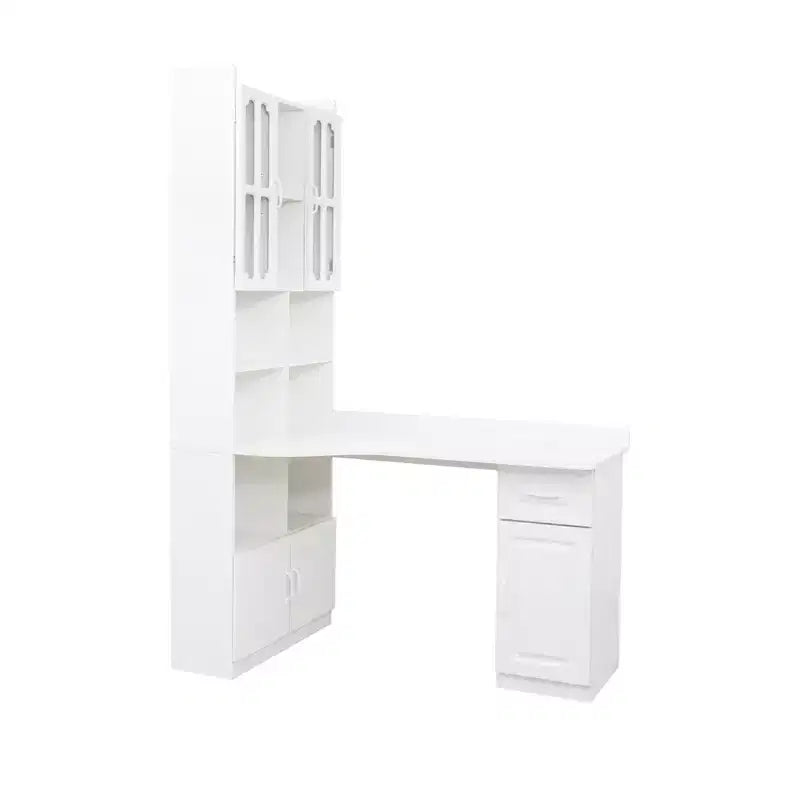 Scrivania moderna a forma di L 2-in-1 da 5" con ante in vetro, cassetti e libreria