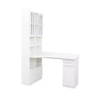Scrivania moderna a forma di L 2-in-1 da 5" con ante in vetro, cassetti e libreria