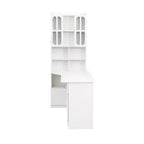 Scrivania moderna a forma di L 2-in-1 da 5" con ante in vetro, cassetti e libreria