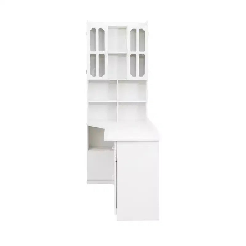 Scrivania moderna a forma di L 2-in-1 da 5" con ante in vetro, cassetti e libreria
