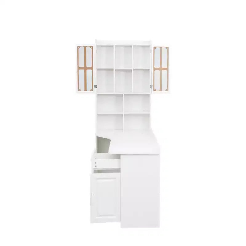 Scrivania moderna a forma di L 2-in-1 da 5" con ante in vetro, cassetti e libreria