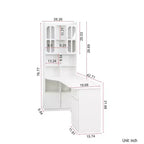 Scrivania moderna a forma di L 2-in-1 da 5" con ante in vetro, cassetti e libreria