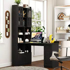 Scrivania moderna a forma di L 2-in-1 da 5" con ante in vetro, cassetti e libreria