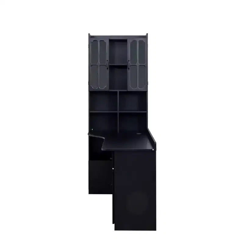 Scrivania moderna a forma di L 2-in-1 da 5" con ante in vetro, cassetti e libreria