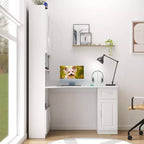 Scrivania moderna a forma di L 2-in-1 da 5" con ante in vetro, cassetti e libreria