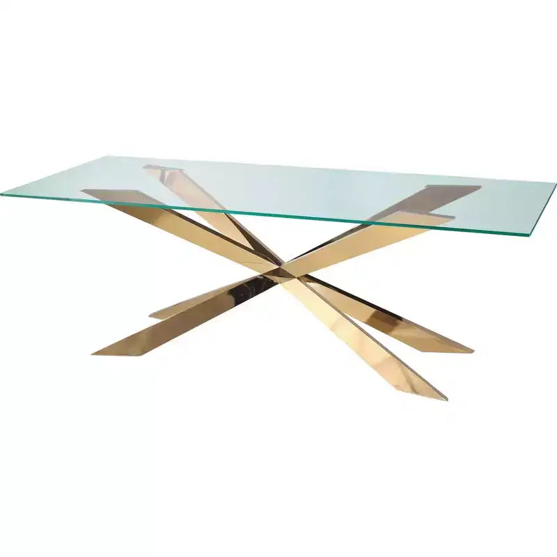 HomeRoots 72 Clear and Gold Glass and Metal Cross Leg Base Dining Table