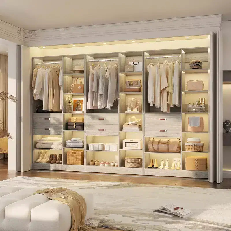 Sistema organizer per armadi indipendente da 40" con ripiani a torre e cassetti in legno