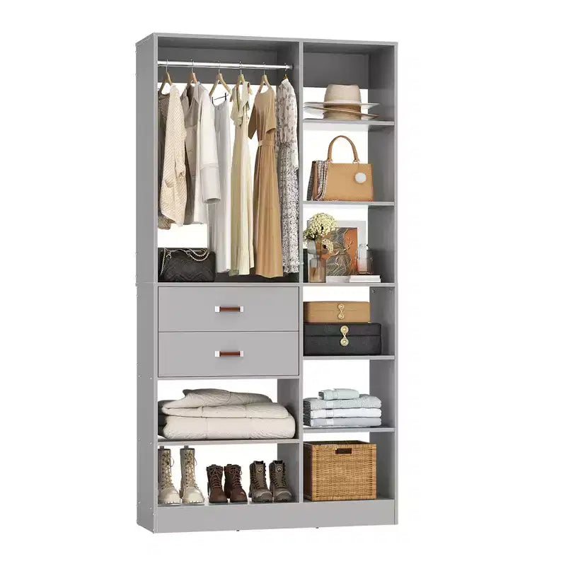 Sistema organizer per armadi indipendente da 40" con ripiani a torre e cassetti in legno