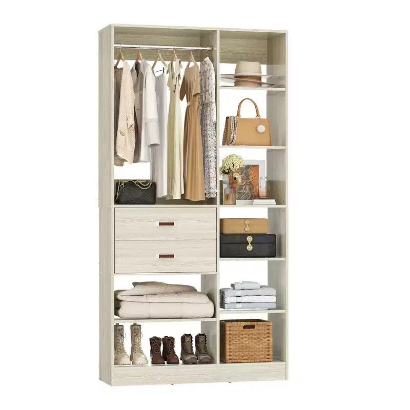 Sistema organizer per armadi indipendente da 40" con ripiani a torre e cassetti in legno