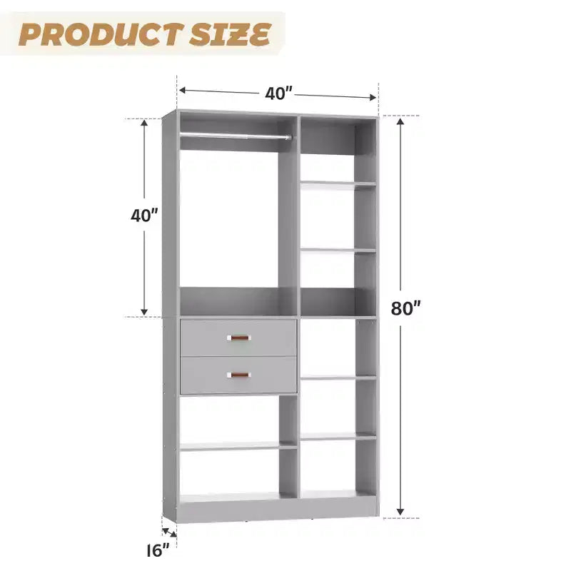 Sistema organizer per armadi indipendente da 40" con ripiani a torre e cassetti in legno