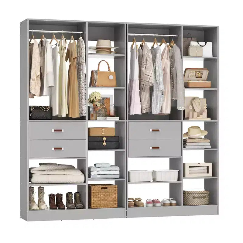 Sistema organizer per armadi indipendente da 40" con ripiani a torre e cassetti in legno