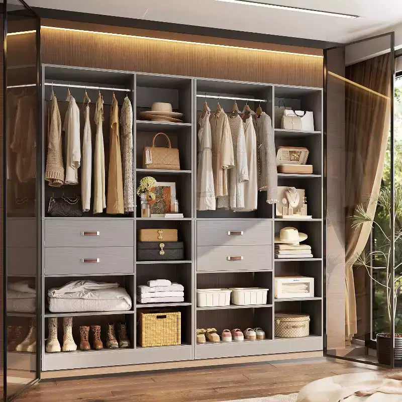 Sistema organizer per armadi indipendente da 40" con ripiani a torre e cassetti in legno