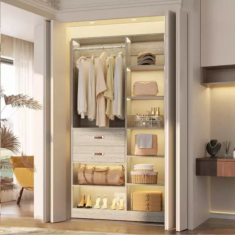 Sistema organizer per armadi indipendente da 40" con ripiani a torre e cassetti in legno