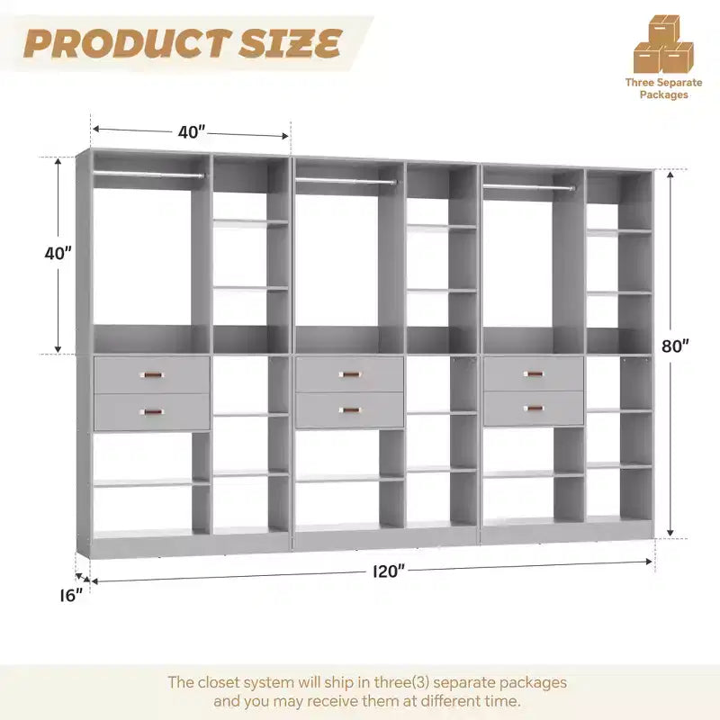 Sistema organizer per armadi indipendente da 40" con ripiani a torre e cassetti in legno