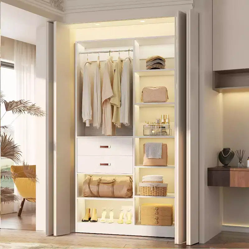 Sistema organizer per armadi indipendente da 40" con ripiani a torre e cassetti in legno
