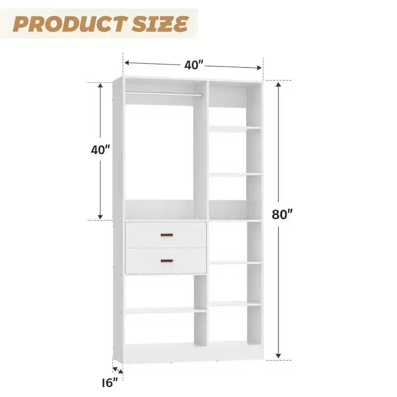 Sistema organizer per armadi indipendente da 40" con ripiani a torre e cassetti in legno
